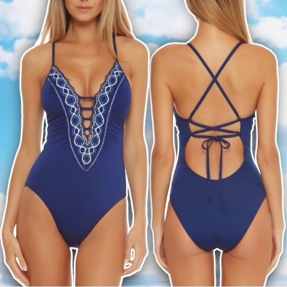 NWOT BECCA BY REBECCA VIRTUE Tallulah Clare Plunge One Piece Swimsuit Boho Beach